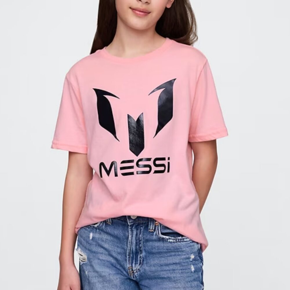 NWT Messi Boy's Authentic Logo Soccer Player Pink Tshirt